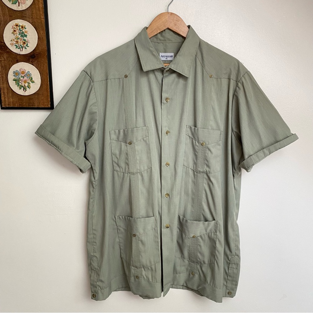 Vintage Sage Green 4 Pocket Cuban Button Up Shirt